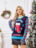 Casual Christmas Socks Embroidery Knit Sweater