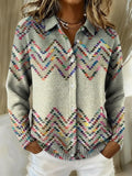 Women's Simple Patterns Printed Collared Sweater