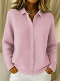 Women's Solid Color Shirt Collar Long Sleeve Waffle Knit Cardigan