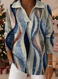 Colorful Geometric Curve Decorative Patterns Women's Casual Shirt Collar Long Sleeve Sweater
