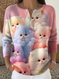 Women's Funny Cats Pattern Art Print Casual Cardigan Sweater