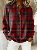 Women's Vintage Christmas Plaid Art Print Casual Sweater