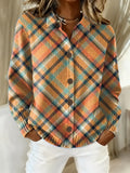 Women's Vintage Plaid Pattern Art Print Casual Cotton Knitted Sweater
