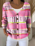 Gradient Colors Print Buttoned V-neck Cardigan Sweater