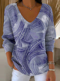 Women 's Abstract Art Line Decorative Patterns Casual V Collar Long Sleeve Sweater