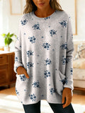 Women's Elegant Small Floral Decorative Patterns Casual Round Collar Long Sleeve Sweater