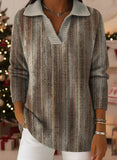Vertical Decorative Pattern Women's Casual Shirt Collar Long Sleeve Sweater