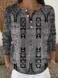 Women's Vintage Geometric Patterns Art Print Buttoned Cardigan Sweater