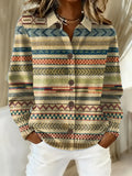 Women's Vintage Striped Pattern Art Print Casual Cardigan Sweater