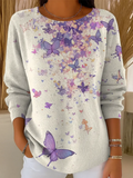 Women's Little Butterfly Print Casual Pullover Sweater