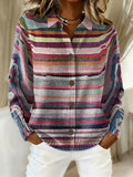 Women's Striped Pattern Art Print Casual Cotton Knitted Sweater