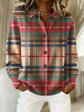 Women's Vintage Plaid Art Print Casual Cardigan Sweater