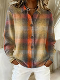 Women's Vintage Cozy Plaid Art Print Casual Sweater