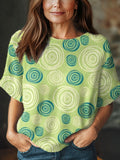 Women's Vintage Abstract Geometric Art Print Casual Crew Neck Short Sleeve Knitted Sweater