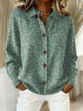 Women's Vintage Leaves Pattern Art Print Casual Cardigan Sweater