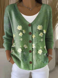 Women's Floral Art Print Casual Cardigan Sweater