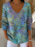 Gradient Color Smoke Crack Decorative Pattern Women's Casual V Collar Long Sleeve Sweater