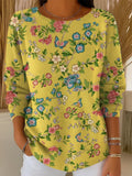 Women's Vintage Floral Art Print Casual Pullover Sweater