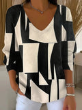 Women's Geometric Pattern Art Print Casual V-Neck Sweater